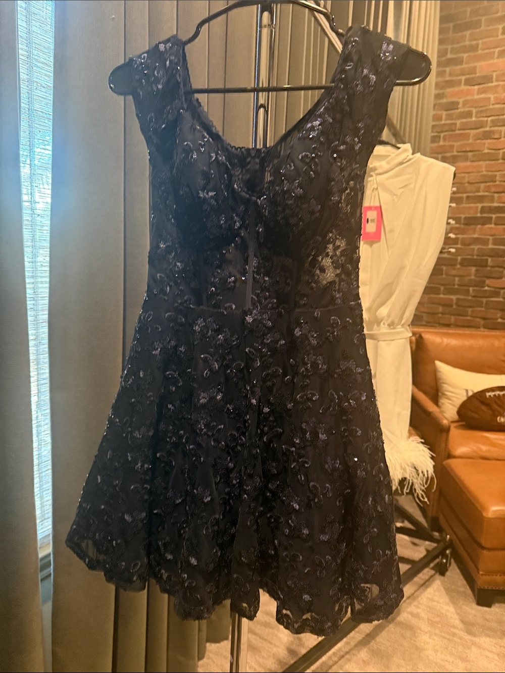 B Darlin Navy Blue Embroidered Fit & Flare Dress